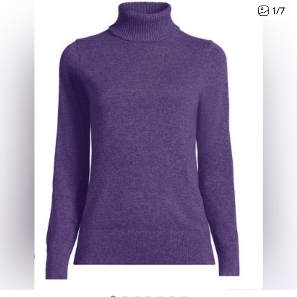 Lands End 100% Cashmere Turtleneck Sweater Heathered Purple Small 6-8 EUC